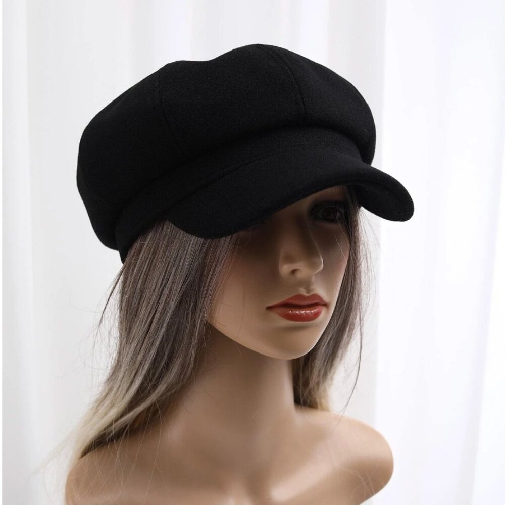 Minimalist Newsboy Baker Boy Cap Black